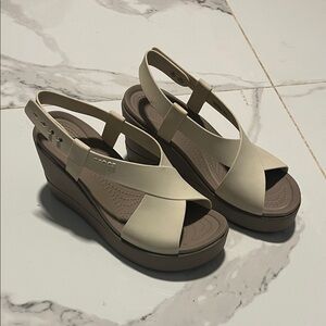 CROCS Women's Tan Wedge Sandals